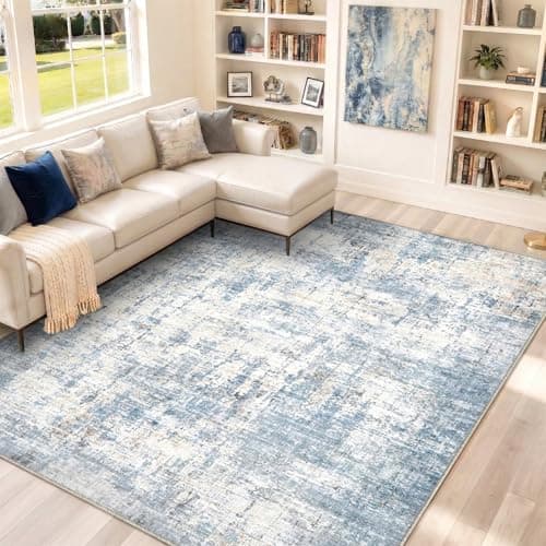 Syrlfar 8x10 Area Rug Living Room Rugs - Washable Rug Large Modern Abstract Soft Thin Carpets Indoor Floor No Slip Vintage Carpet for Bedroom Under Dining Table Nursery Home Office Decor Blue - Thumbnail 3