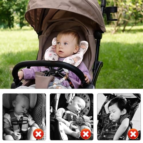 vocheer Baby Travel Pillow(Upgraded), Head and Neck Support Pillow for Pushchair, Car Seat,Stroller, Bouncer, Cotton, Hedgehog - Thumbnail 4
