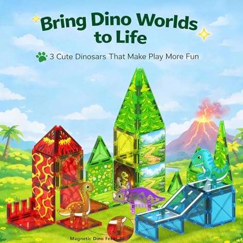LATI Magnetic Tiles Dinosaur Building Set, Dino World Magnet Blocks with Double-Sided Egg Hatch Story, STEM Construction Toy for Kids Ages 3+, Educational Gift for Boys & Girls - Thumbnail 4