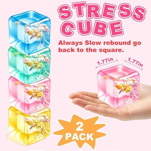 Stress Cube Squishy Fidget Toys - 2 Pack Squeeze Toys for Teens Adults - Thumbnail 2
