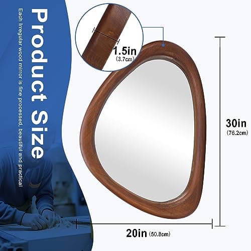 MAGFLERUM Irregular Wall Mirror, 30 * 20 inch Asymmetrical Wood Mirrors, Entryway Mirror, Hanging Vertically and Horizontally. Mirrors for Wall Decor (Black Walnut) - Thumbnail 2