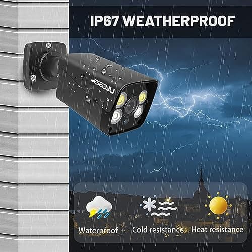 4K Security Camera System, 4pcs 2K PoE Wired Turret Cameras with Human Detection and 2 Way Talk, Color Night Vision, 8MP 4CH NVR with 1TB Hard Drive for 24/7 Local Recording, No Subscription (Black) - Thumbnail 6
