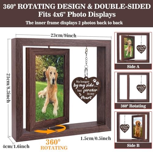 Boiveco Dog Memorial Gifts for Loss of Dog, Pet Memorial Gifts for Dogs Roating Wooden Picture Frame, Loss of Dogs Sympathy Gift Bereavement Remembrance Condolence Photo Frame, Display Two 4x6 Photos - Thumbnail 4