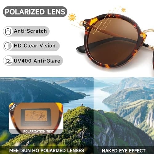 DTIUGUTAE Round Polarized Sunglasses for Women - Vintage Retro Circle Frame TR90 Lightweight UV400 Protection Brown Lens Medium Large Face - Thumbnail 4