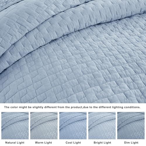 palassio Baby Blue 100% Cotton Quilt California Cal King Size Bedding Sets with 2 Pillow Shams, Textured Oversized Lightweight Bedspread Shabby Chic Coverlet, Soft Bed Cover for All Season, 3 Pieces - Thumbnail 6