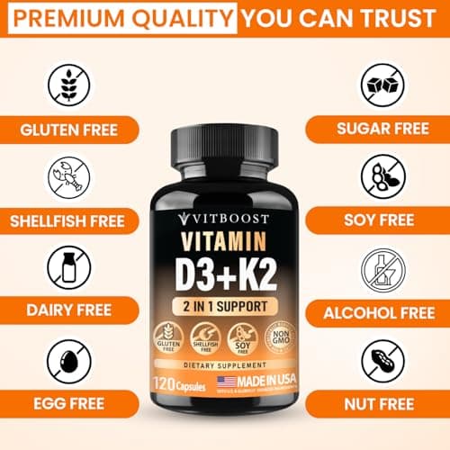 VITBOOST Vitamin D3 K2 Complex - Easy to Swallow - Vitamin D (D3) 5000 IU (125 mcg) & K2(MK-7) 90 mcg | Non-GMO | Gluten-Free | USA Made | 120 Capsules - Thumbnail 3