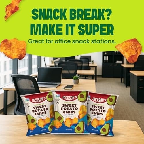 Jackson’s Sweet Potato Kettle Chips with Sea Salt made with Premium Avocado Oil (1.5 Ounce, Pack of 18) - Allergen-friendly, Gluten Free, Peanut Free, Vegan, Paleo Friendly - Shark Tank Product - Thumbnail 6