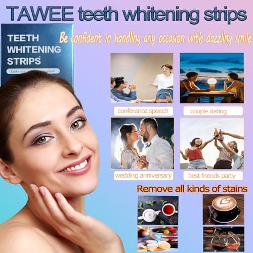TAWEE Teeth Whitening Strips Peroxide Free Enamel Safe for Sensitive Tooth 14 Whitening Strips Whitens Teeth & Removes Yellow Stains 7 Treatments Each with 1 Upper/1 Lower Mint Flavor - Thumbnail 5