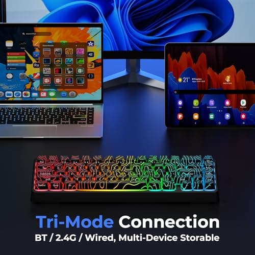 HITIME x XVX M67 60% Percent Keyboard Wireless, QMK/VIA Topographic Gaming Keyboard, Tri-Mode Thocky Creamy Mechanical Key Board, Hot Swappable Mount RGB IMD Tech for Win/Mac, Black - Thumbnail 3