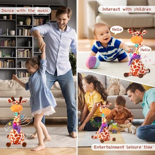 LUKETURE Musical Dancing Talking Giraffe Plush Toy, Yellow and White Spotted, Talking Baby Toy with Lights, 10 Songs and Voice Repeat, Soft Sensory Gift - Thumbnail 6