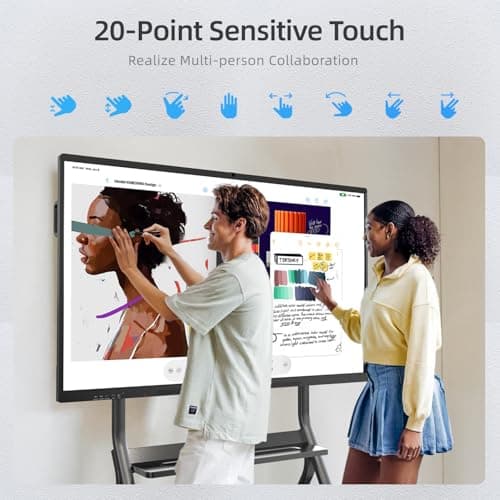 QIXZOCV 75" Smart Board for Business, Large Interactive Whiteboard with Multi-Touch, 4K Electronic Board with Screen Sharing, Bluetooth/WiFi/HDMI, Camera & Mic, Android 13,8+128G (Wall Mount Included) - Thumbnail 4