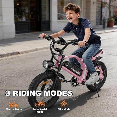 AVDLBIKE Electric Bike, 16'' Fat Tire eBike for Adults, 500W E-Bike with 36V/12.8Ah Removable Battery, 20 MPH 45 Mile Range Commuting Road Electric Mountain Bike with Dual Disc Brakes Pink A13 - Thumbnail 4