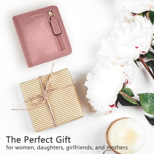 Gostwo Small Wallets Woman, Credit Card Holder Wallet, Slim Rfid Wallet Women, Compact Bifold Luxury Genuine Leather Pocket Passport Wallet Ladies Girls Mini Purse Travel with ID Window, Wax Pink - Thumbnail 6
