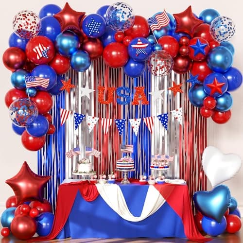 4th of July Decorations, Red Blue White Balloons Confetti Foil Balloons American Flag USA Banner Fringe Curtains for Fourth of July Independence Day Patriotic Memorial Day Decorations - Image 1