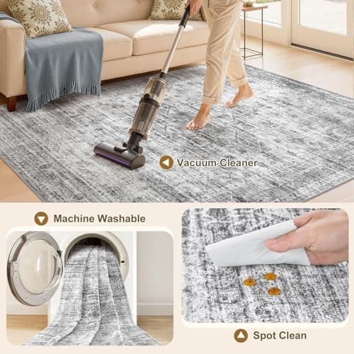 ELLIUNE Washable Area Rugs 8x10, Soft Large 8x10 Rugs for Living Room Non-Slip Vintage Black Grey Indoor Carpet Stain Resistant Rugs for Dining Room Bedroom Nursery Kid & Pet Friendly - Thumbnail 4