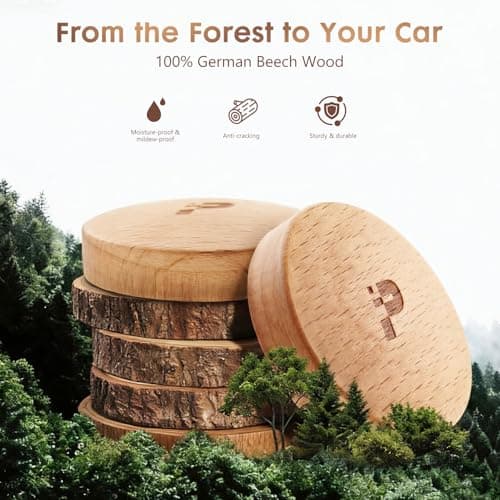 PERPOTAO Wooden Car Air Freshener Vent Clip, Refillable Essential Oil Diffuser with Long-Lasting Natural Scent, European Beech Wood & Metal Auto Deodorizer, Includes 2 Clips + 4 Plaster Refill Pads - Thumbnail 2