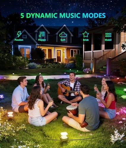 DeckTok Outdoor Ground Lights, 50ft Smart RGBCW LED Pathway Lights Work with Alexa, Google Assistant, 15 Pack IP67 Waterproof Landscape Lighting for Path Yard Lawn Patio Pool Fence and Party Decor - Thumbnail 4