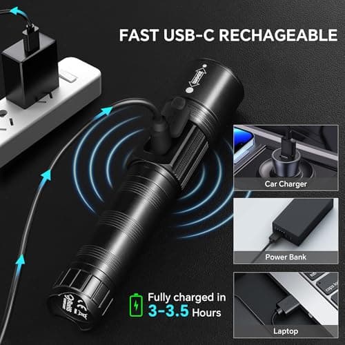 3Pack Rechargeable Flashlights 10000 High Lumens, Super Bright Flashlight with LCD Digital Display, 5Modes Adjustable LED Flashlight Tactical Flashlights High Powered, Flash Lights for Emergency - Thumbnail 6