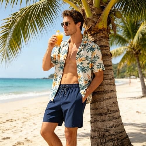 Cozople Mens Swim Trunks Blue Bathing Suit with Compression Liner Summer Quick Dry Swimming Shorts Ocean Shark Print Beach Shorts Swimwear S - Thumbnail 2