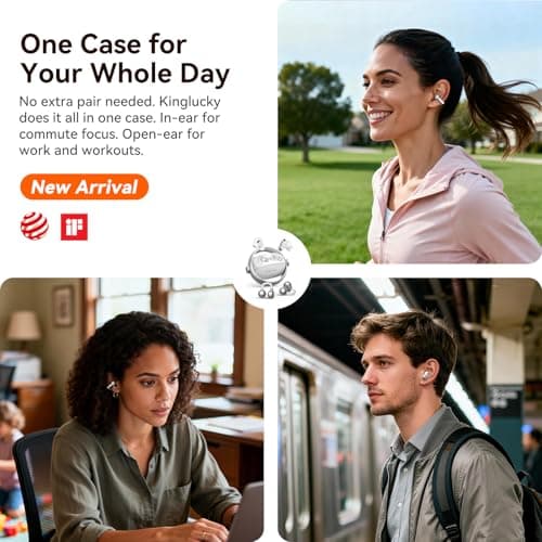 Kinglucky 2-in-1 Wireless Earbuds, in-Ear & Open Ear Clip-On Earbuds Comfortable fit, Bluetooth Headphones 5.4 with Noise Cancelling Mic, Power Swap Charging, Up to 50H, White - Thumbnail 3