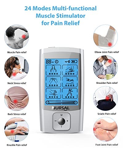 NURSAL 24 Modes TENS Unit Muscle Stimulator with Continuous Stimulation, Rechargeable Electronic Pulse Massager with 8 Pads for Back and Shoulder Pain Relief and Muscle Strength (Silver) - Thumbnail 2