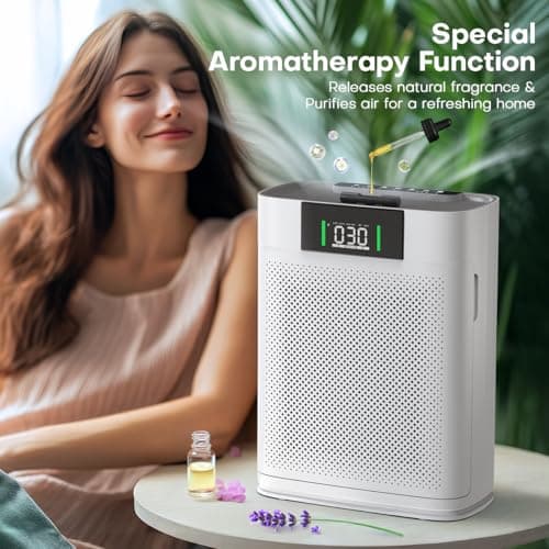 Air Purifier for Large Room up to 2300 Sq Ft, Honeyuan Air Purifiers for Pets, with PM 2.5 Display Air Quality Sensor, Aromatherapy, Child Lock, ZY3866G, off White - Thumbnail 5