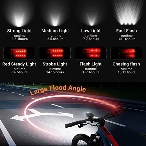 Yosky USB Rechargeable Bike Light Set - EVO 5400mAh Smart Bike Headlight and Tail Light - Super Bright Bike Light Front and Back for Adults Kids Men Women Night Riding - Thumbnail 2