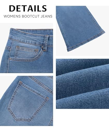 MARIASHA Jeans for Women New Flared Leg Stretch High Wasited Printed Pocket Pants Deep Blue S - Thumbnail 6