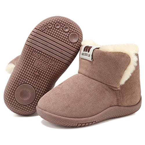 KEESKY Snow Boots for Baby Boys Toddler Size 6 Chestnut Suede Fur Lined Winter Warm Kids Footwear Shoes - Thumbnail 2