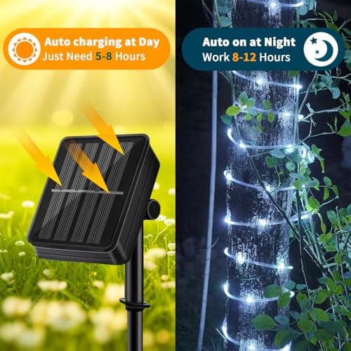 LairtPOW Solar Rope Lights 39FT 100LEDs,IP65 Waterproof Outdoor String Light, Palm Tree Lights for Party Garden Yard Pathway Patio Wedding Christmas Halloween Holiday Decoration (Cool White) - Thumbnail 3