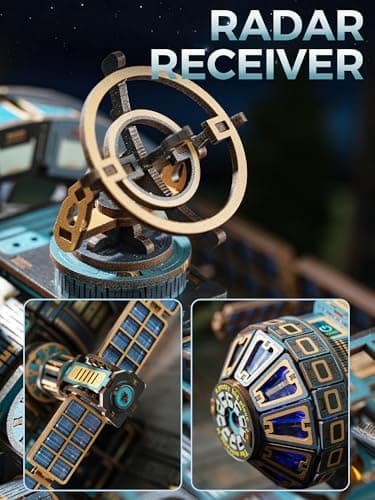 3D Puzzles for Adults – Space Station Rotating Mechanical Model Kit with Lights, Music & Motor, 511-Piece Interactive STEM Project, Sci-Fi Bookshelf Decor, Birthday Gifts for Men Women Teens 14+ - Thumbnail 3
