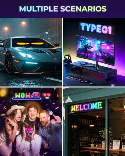 Pak Scrolling Advertising LED Sign, 14.7” x 3.6” Devil Eyes Light for Cars, Programmable Store Sign with Remote APP Control, Flexible Digital Display, DIY Text Pattern Animations for Shop Bar Hotel - Thumbnail 6