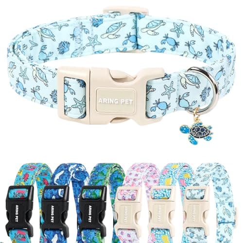 ARING PET Summer Dog Collar, Cute Blue Ocean Sea Turtle Crab Starfish Doggy Collars for Puppy Small Medium Large Boy Girl Dogs Pet, for Daily Photos Beach Walking Hiking Picnic-XL - Image 1
