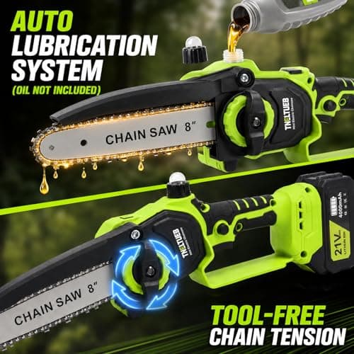 TNELTUEB 4-In-1 Cordless Pole Saw & Mini Chainsaw, 6"&8" Pole Saws For Tree Trimming with 15.6ft Extendable Pole, 180° Adjustable Angle, 1000W Brushless Motor, Electric Chainsaw with 2×4.0Ah Batteries - Thumbnail 6