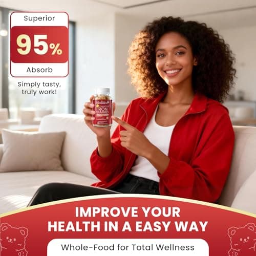 Iron Gummies for Women & Men, 4-Source Iron Supplement with Vitamin C, Folate, B12, B6 & Copper, Blood-Building & Energy Support, Gentle Iron Gummy Vitamins, Vegan Pineapple Flavor, 120 Count - Thumbnail 6