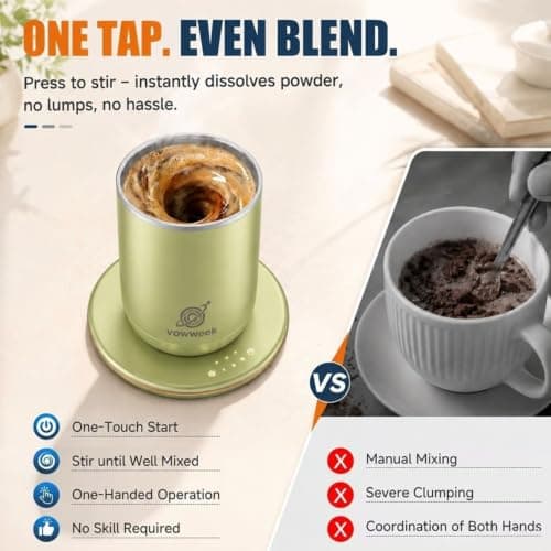 Self Stirring Coffee Mug Set of 2, 10 oz Heated Mugs with Magnetic Stirring - Thumbnail 2