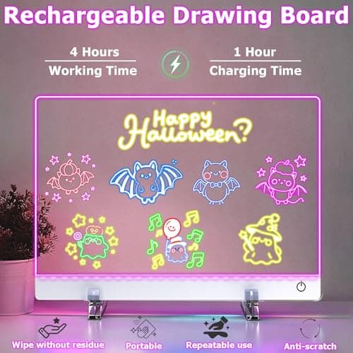 16.8-Inch Led Drawing Board for Kids: Rechargeable Lumiboard LED Drawing Tablet with 7 Colors&3 Dynamic Modes Dry Erase Boards Light Up Drawing Board Toys Birthday Gifts for Grandkids Girls Teens - Thumbnail 4