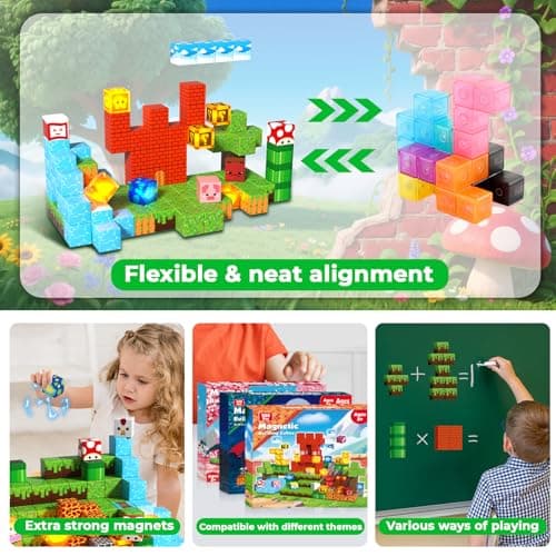 Goody King 200pcs Magnetic Blocks with Light Blocks | Educational Sensory Toy Gift | STEM Montessori Light up Magnetic Blocks for Kids Ages 3+ | Creative Magnetic Cubes Construction Playset - Thumbnail 5