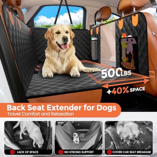 CUIOFREE Dog Seat Cover for Back Seat Hard Bottom,Holds 500 lbs,Waterproof Dog Car Seat Cover for Back Seat Extender,Scratch-Proof Pet Hammock for Car,SUV,Truck - with Mesh Window & Storage,BlackOR - Thumbnail 2