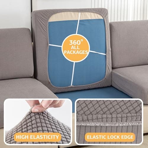 UWWGKK Stretch Couch Cover for Sectional Sofa - Multiple Patterns & Colors,Sofa Cover Design for L-Shaped Couches,Light Grey Ymg Chaise Cover(1 Pcs) - Thumbnail 3