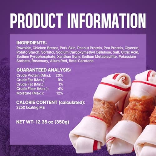 PETPHABET Chicken Wrapped Rawhide Dog Bones, 5-5.5 Inch Long Lasting Dog Chew Treats for Medium & Large Dogs, 5 Count Beefhide Dog Snacks for Training Healthy Chewing, Knotted Dog Bones High Protein - Thumbnail 6