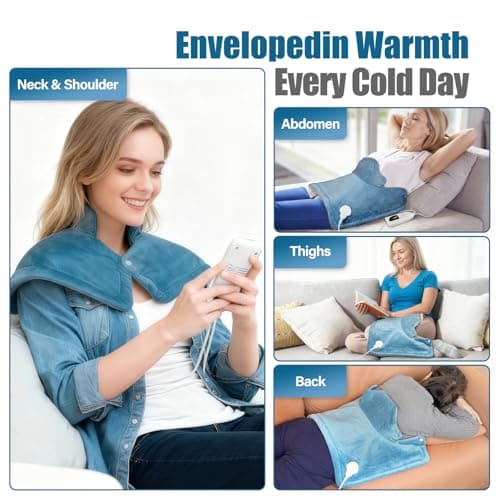 Wifen Weighted Heating Pad for Neck & Shoulders - 6 Heat Settings, 4 Timers, Auto Off - Electric Heating Pad for Back Pain Relief - Gift for Women/Men, Mom/Dad, Birthday, Christmas - Thumbnail 5