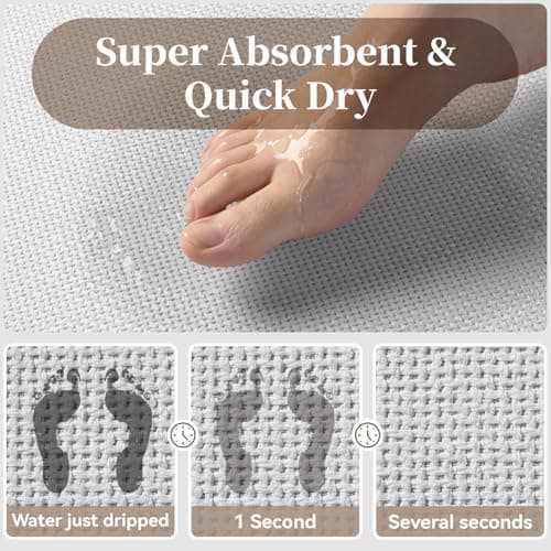 MontVoo Bath Mat Rug-Ultra Thin Non Slip Bath Mats for Bathroom Mat Quick Dry, Rubber Backing Washable Bathroom Rugs Fit Under Door, Absorbent Bath Rugs for Floor,17"x24",White - Thumbnail 4