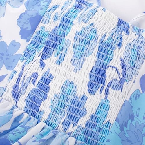 GRACE KARIN Women's 2025 Summer Boho Floral Printed Spaghetti Strap Tie Front V Neck Ruffle A Line Swing Beach Dresses - Thumbnail 3