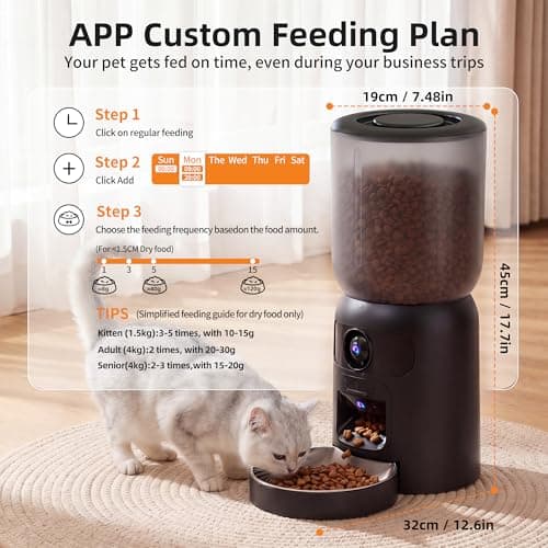 Voxblend Automatic Cat Feeder with Dual Camera, 5G WiFi App Control: 5L Automatic Dog Food Storage Container with 2K HD Video and Laser Pet Toy, Dual Power Timed Smart Pet Food Dispenser for Cats&Dogs - Thumbnail 6