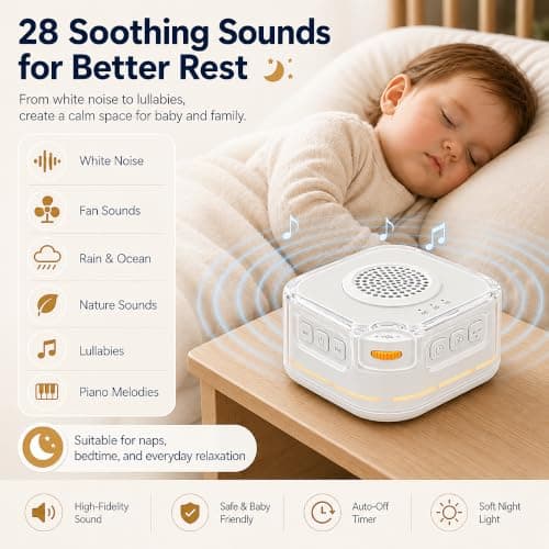 White Noise Machine for Baby,28 Sounds,Auto Cry Detection,Bluetooth Speaker - Thumbnail 2