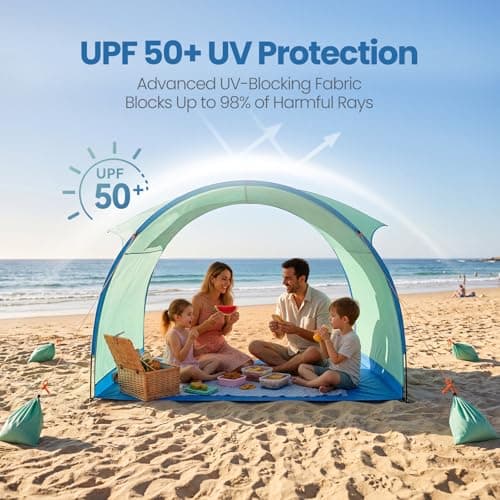 DOYXC Beach Shelter, Wind-Powered Beach Tent Sun Shelter with UPF50+ UV Protection, Lightweight & Portable Easy Setup Beach Canopy Sun Shade Tent for Family Outdoor Beach Camping & Picnic - Thumbnail 2