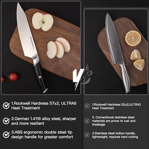 Astercook Chef Knife, 8 Inch Professional Kitchen Chef Knife, German High Carbon Stainless Steel Ultra Sharp Knife, Chefs Knives with Ergonomic Handle and Gift Box (ABS Handle), Mothers Day Gifts - Thumbnail 3