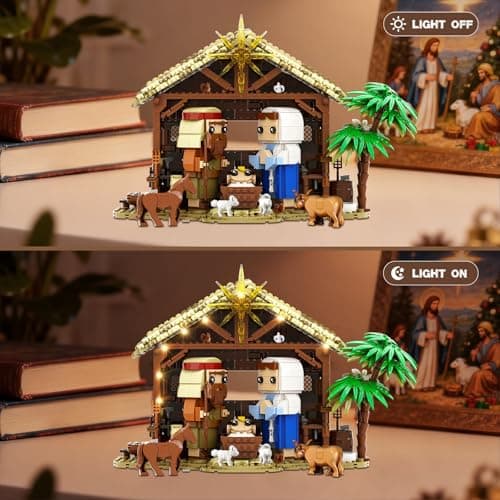 Jesus Nativity Building Set with Lights, 1000PCS Nativity Blocks Compatible with Lego, Holy Family & Animals, Great Easter, Christian, Birthday Gift for Kids Adults - Thumbnail 4