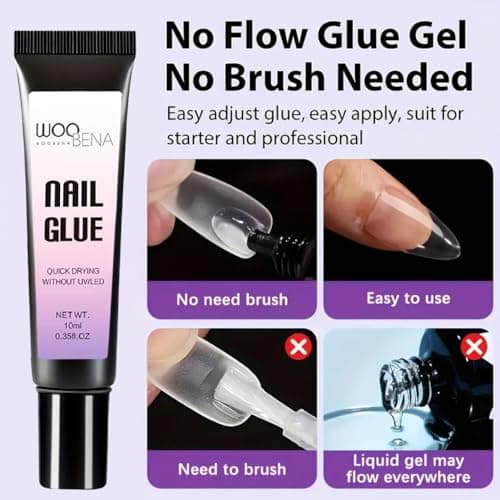 Woobena 2 Packs Nail Glues for Press On Nails Quick Drying Long Lasting No UV Light Needed 0.35 oz(10g) Super Strong, Gentle on Nails, Ideal for DIY & Salon Use Nail Art - Thumbnail 6